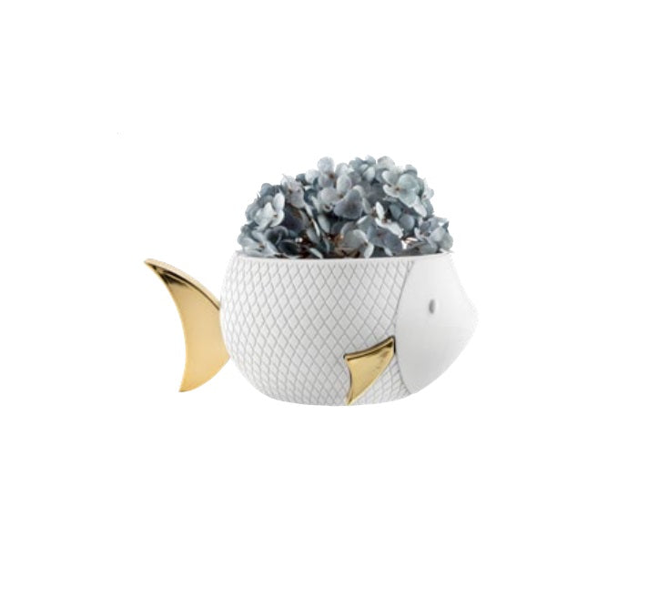 Bongelli - centrotavola pesce bainco oro 28x15h